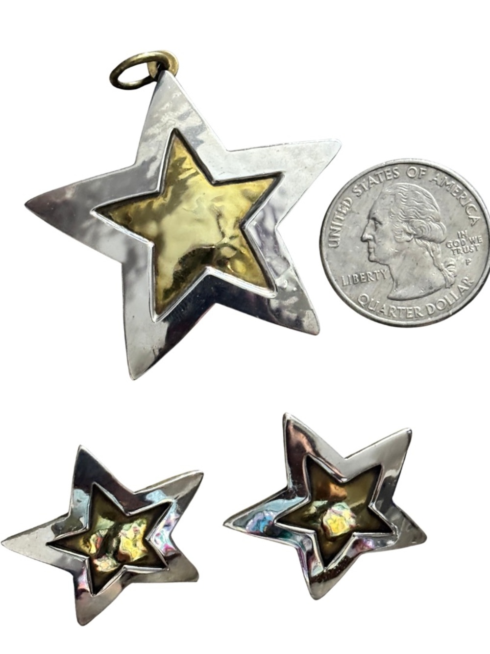 Rare Jeep Collins sterling silver & brass Star pendant and earrings set!
